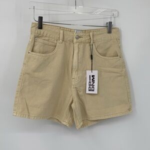 Princess Polly Swalla cotton twill shorts beige tan denim cotton high rise new 6